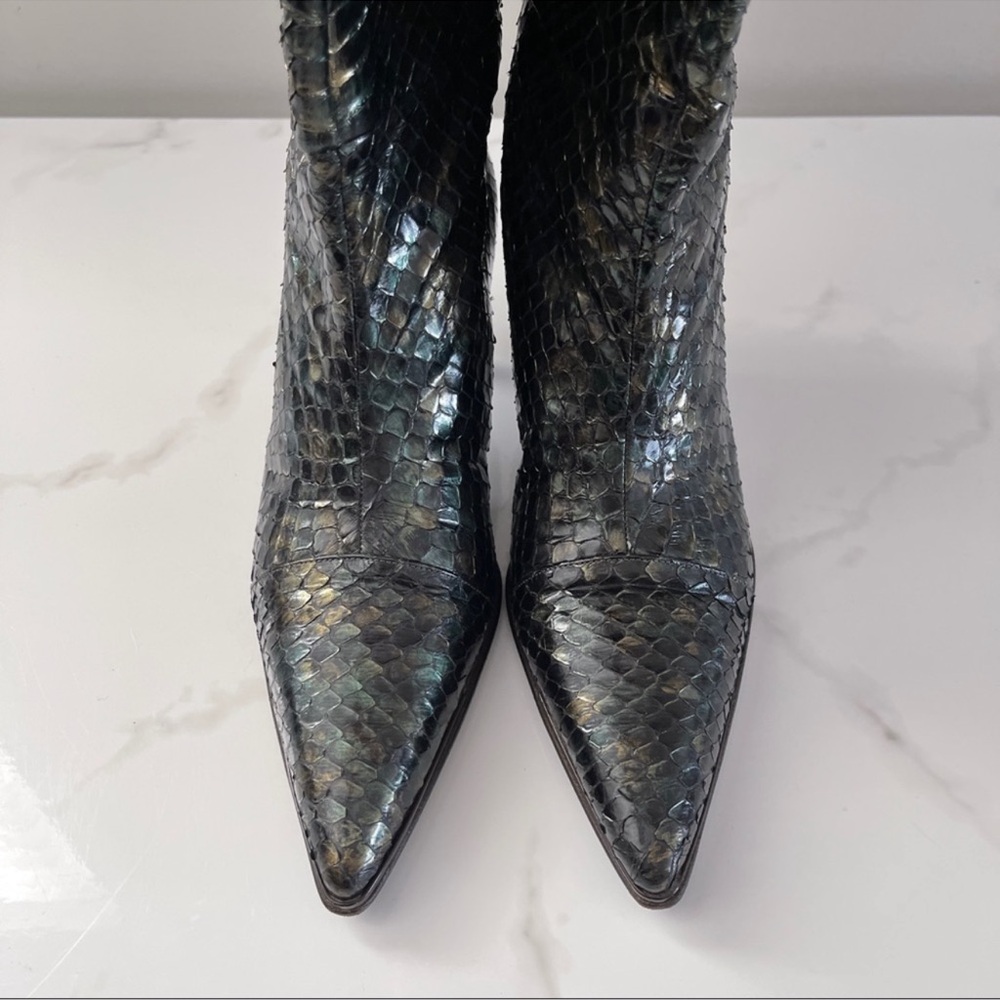 Vintage 90s Gucci Tom Ford Python Snakeskin Green Slip On Long Knee High Boot - Picture 5 of 14